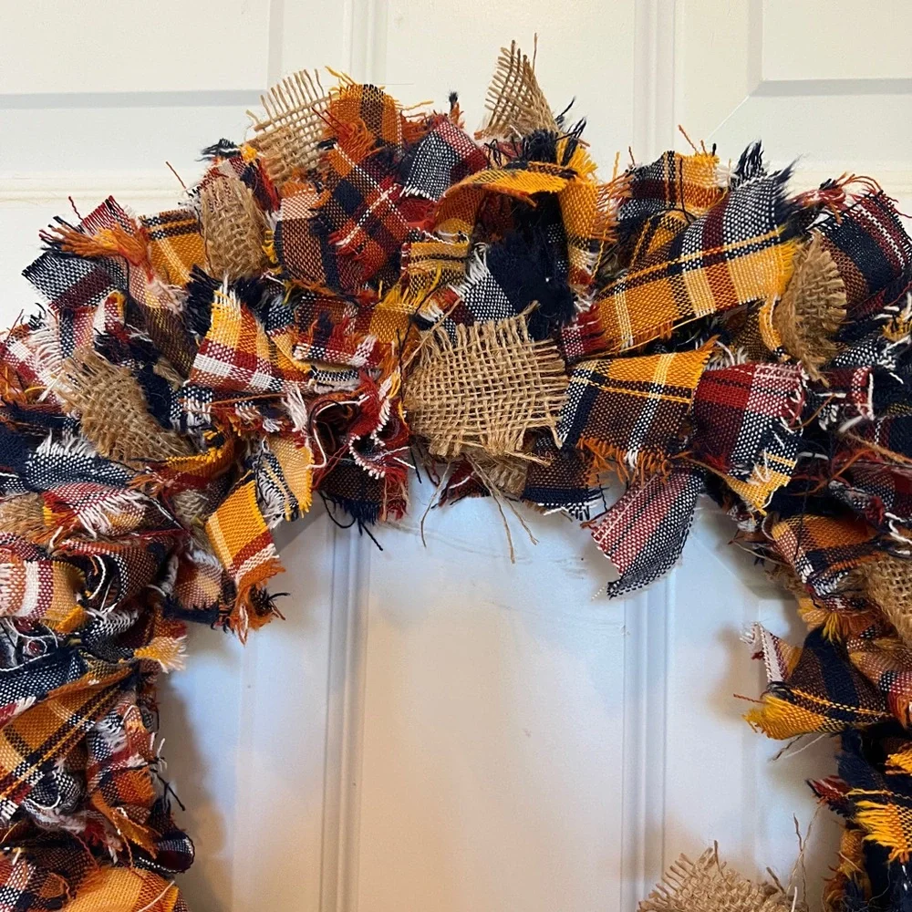 Flannel and Burlap Fall Rag Wreath